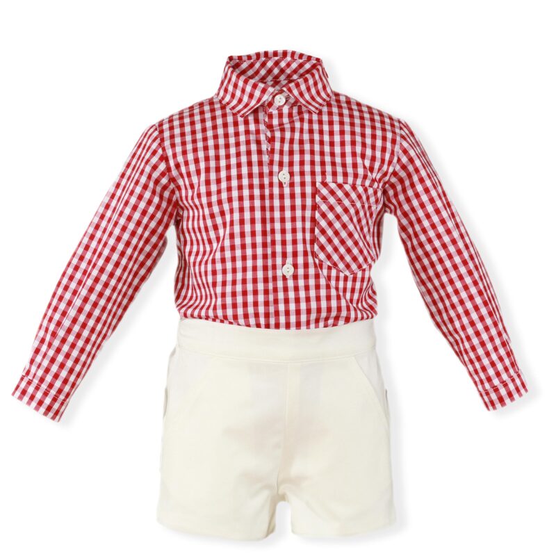Costum camasa carouri si pantalon alb Miranda