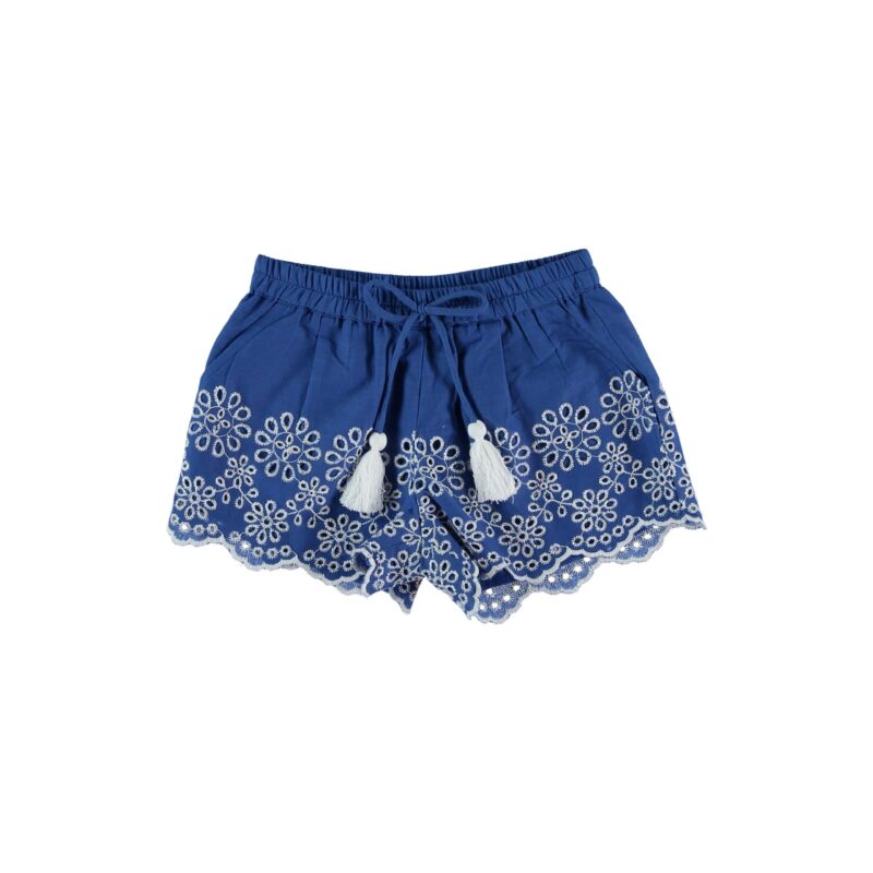 Short fete albastru cu broderie alba Petit Bazar