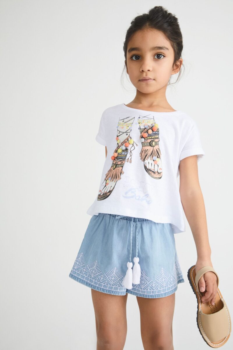 Pantaloni scurti albastri brodati Petit Bazar - imagine 2