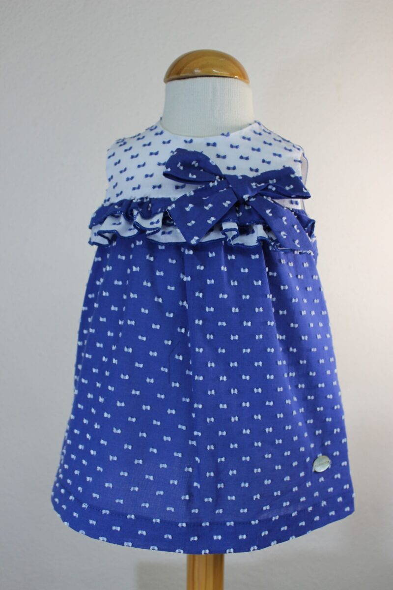 Rochie alb-albastru fundiță Basmarti