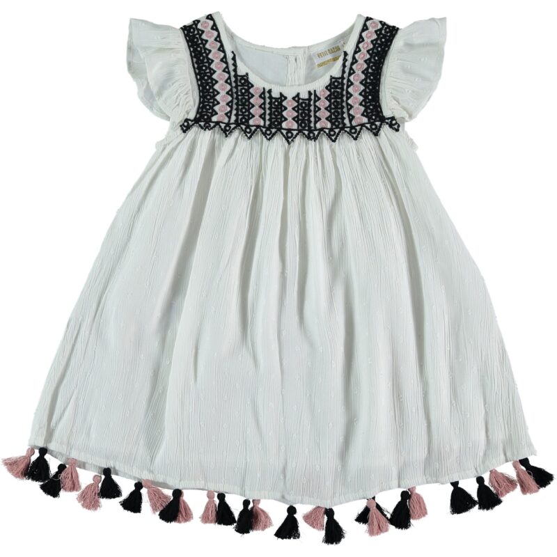 Tricou alb cu broderie si franjuri Petit Bazar