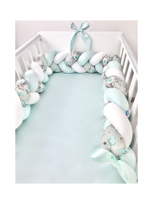 Set 3 piese lenjerie de pat și protectie pentru pătuț verde mentă