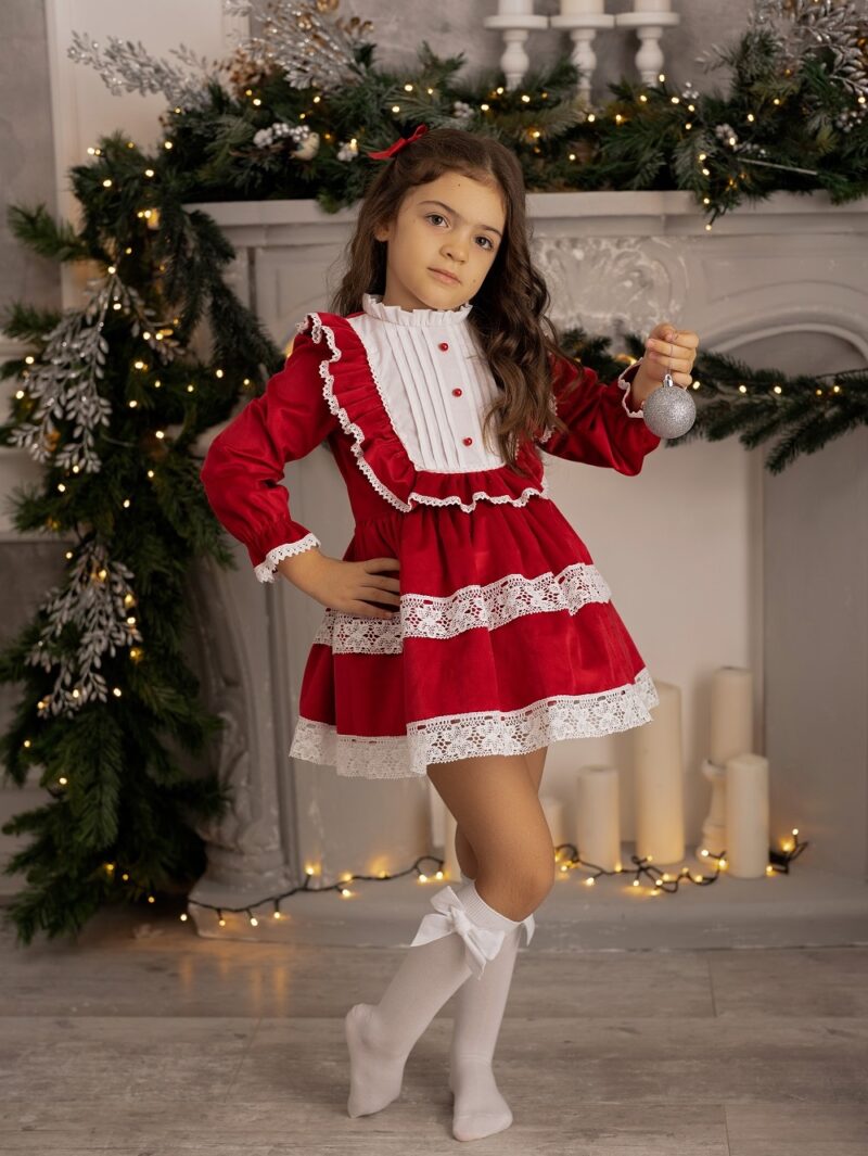 Rochie din catifea roșie Vintage Lace Little Rose