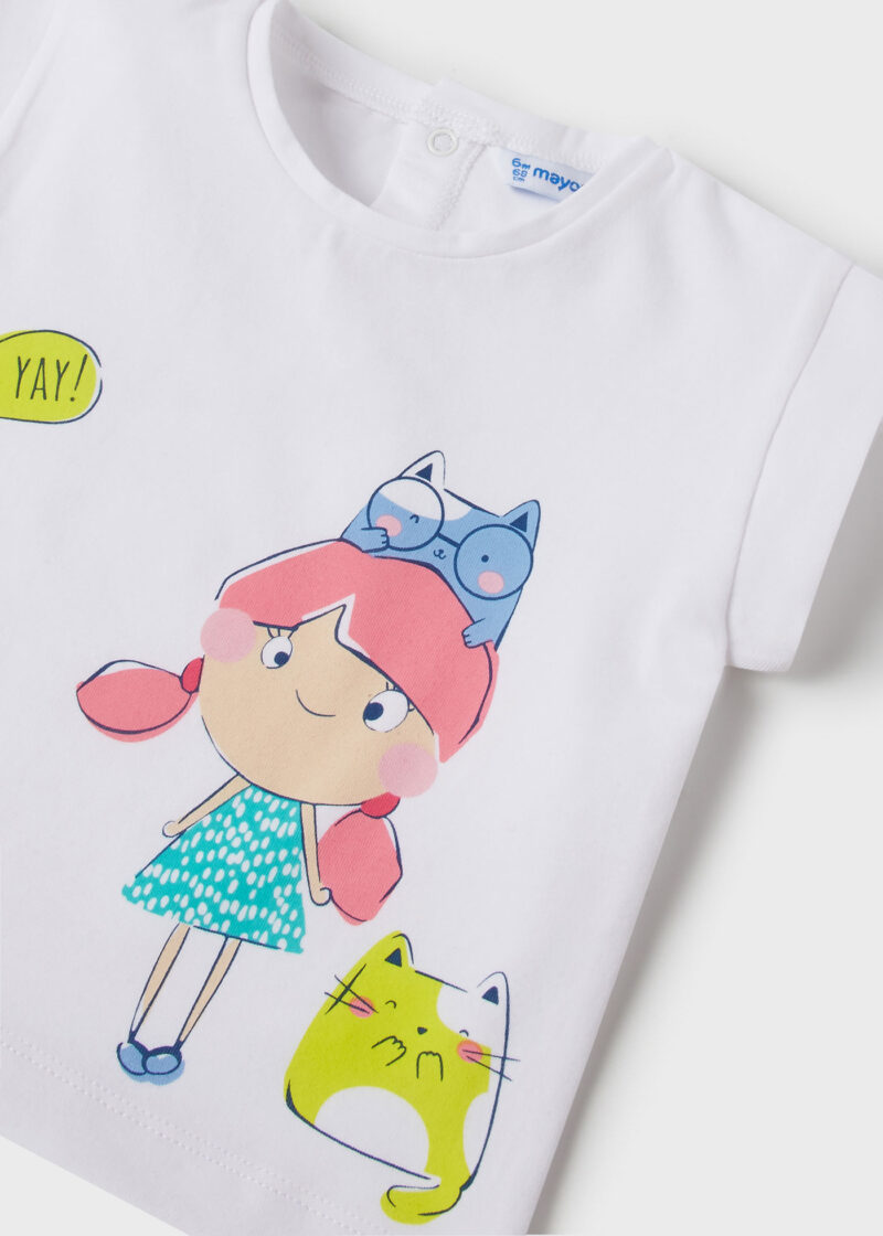 Tricou alb cu pisici mânecă scurtă ECOFRIENDS bebe fetiță Mayoral - imagine 3