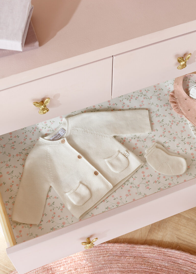 Cardigan lung și șosete ivory din tricot ECOFRIENDS new born fetițe Mayoral - imagine 2