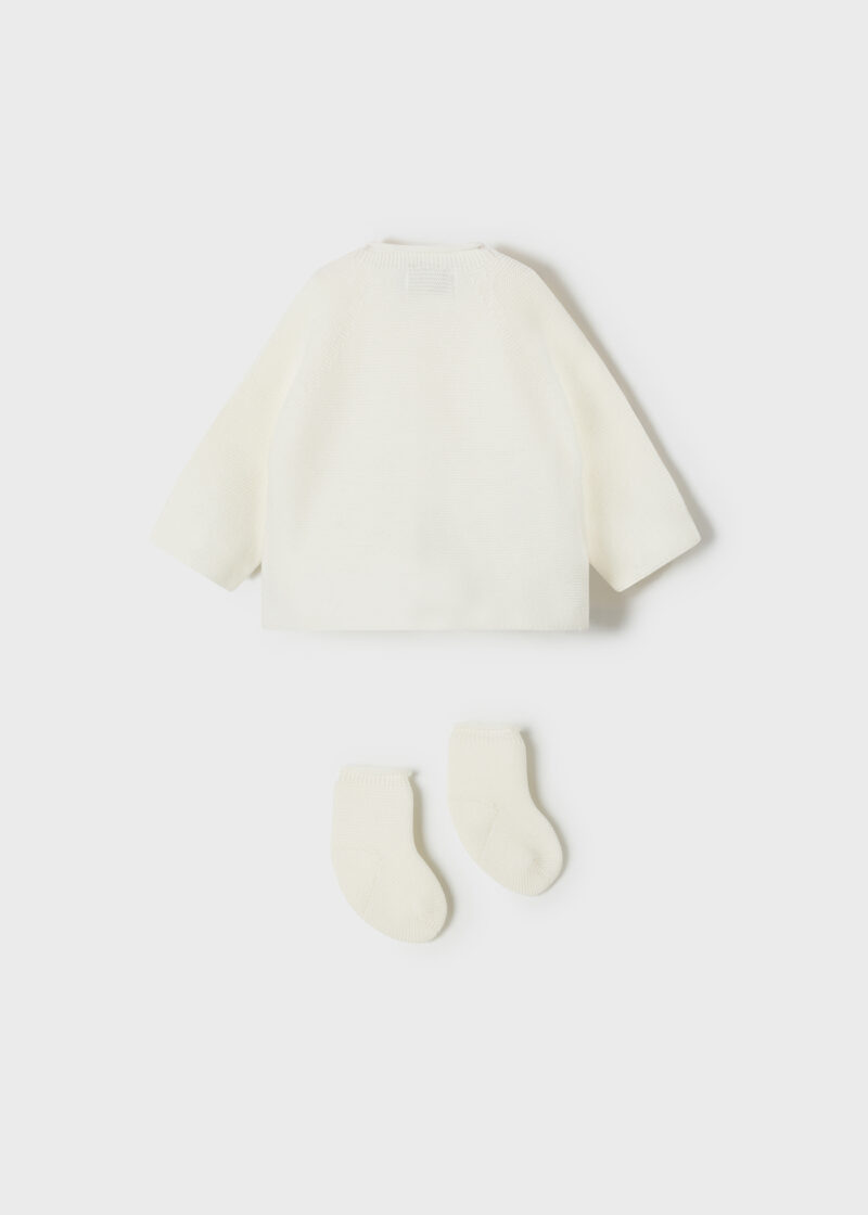 Cardigan lung și șosete ivory din tricot ECOFRIENDS new born fetițe Mayoral - imagine 4