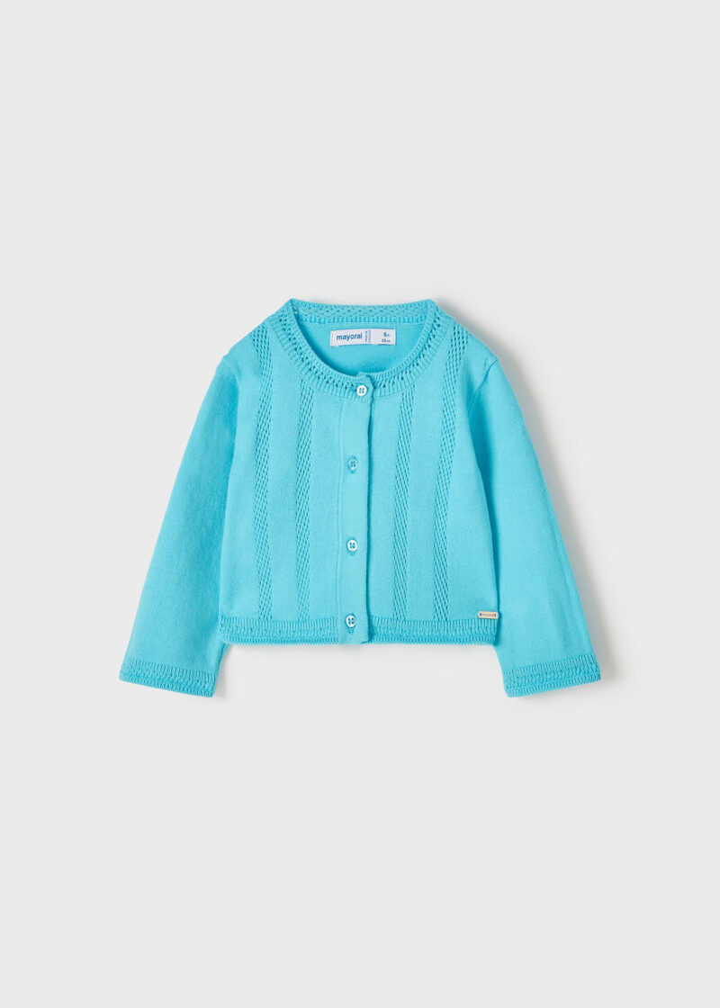 Cardigan turcoaz din tricot basic ECOFRIENDS bebe fetiță Mayoral - imagine 2
