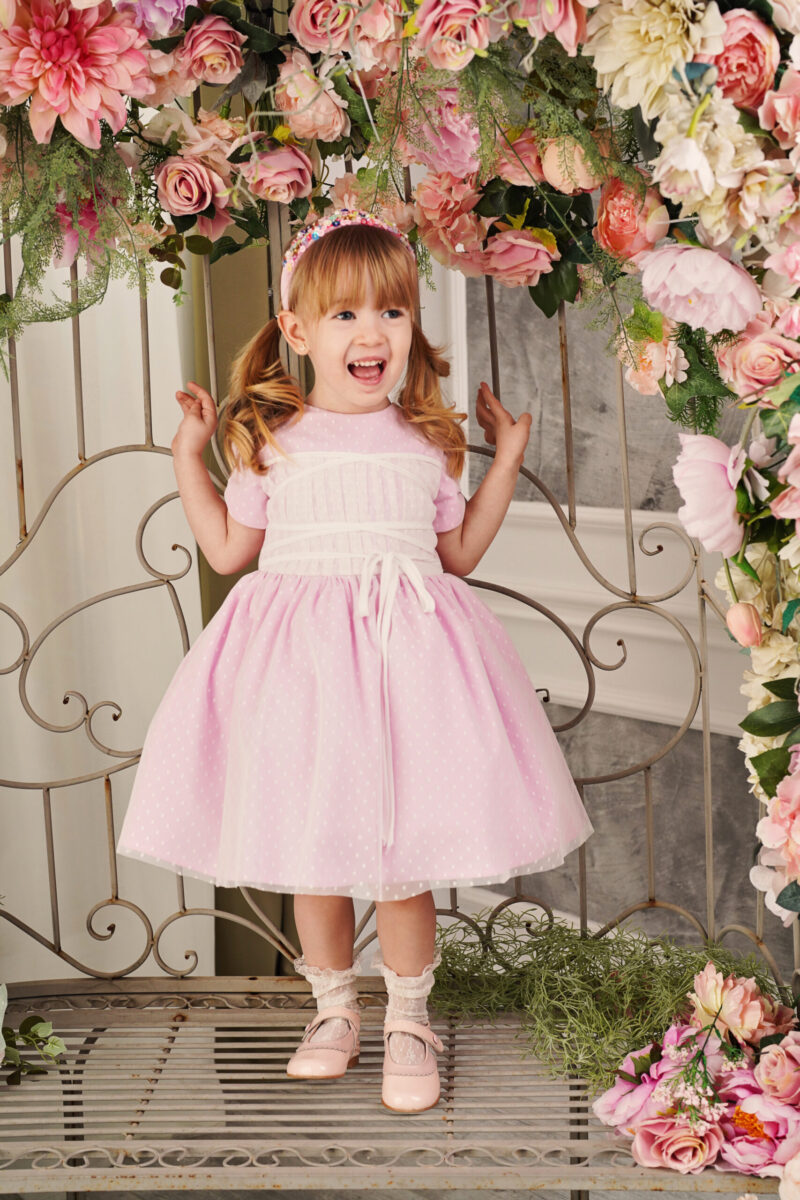 Rochie rosa din tulle cu buline Little Rose