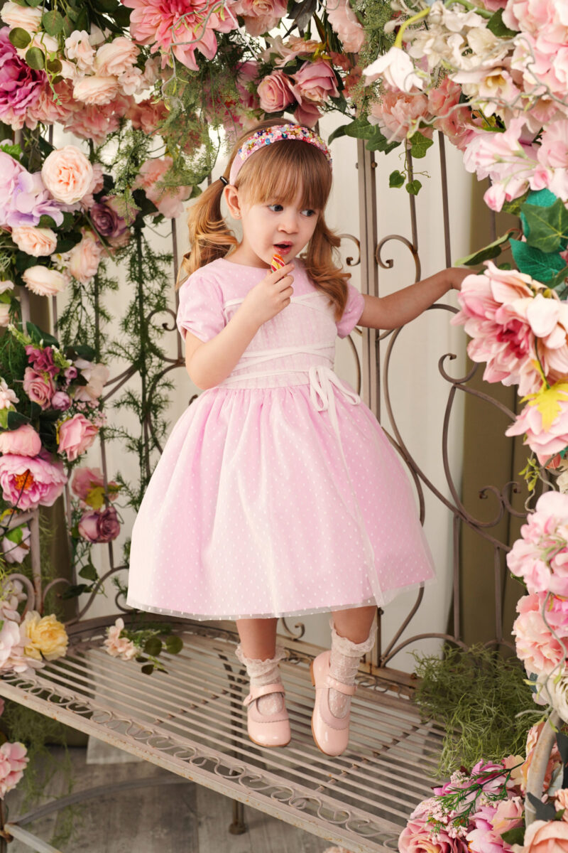 Rochie rosa din tulle cu buline Little Rose - imagine 3