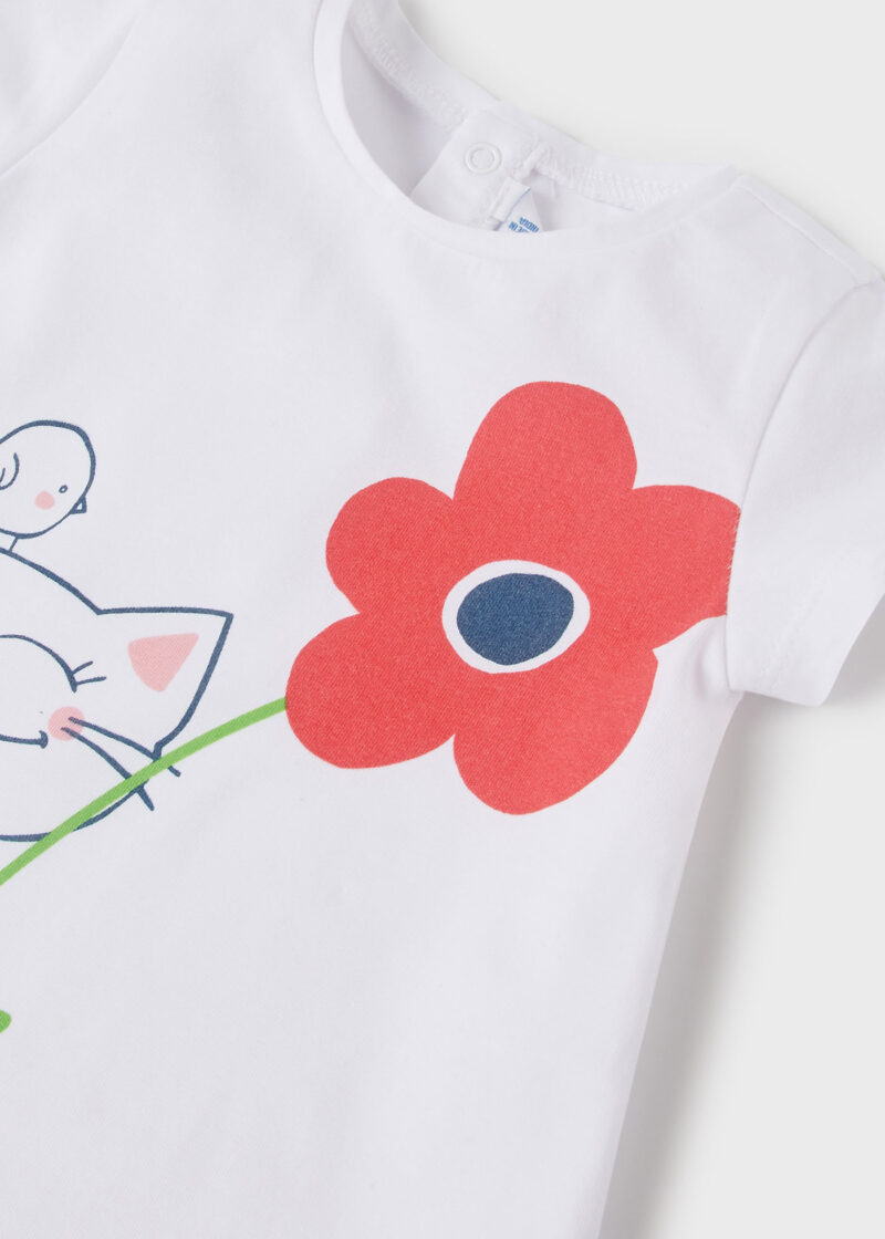 Tricou alb cu pisicuță mânecă scurtă ECOFRIENDS bebe fetiță Mayoral - imagine 3