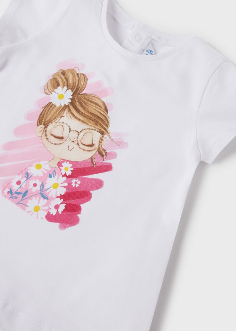 Tricou alb cu fetiță mânecă scurtă ECOFRIENDS bebe fetițe Mayoral - imagine 3