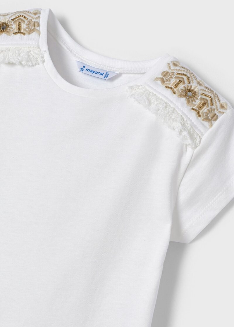 Tricou ivory mânecă scurtă ECOFRIENDS broderii fetiță Mayoral - imagine 4