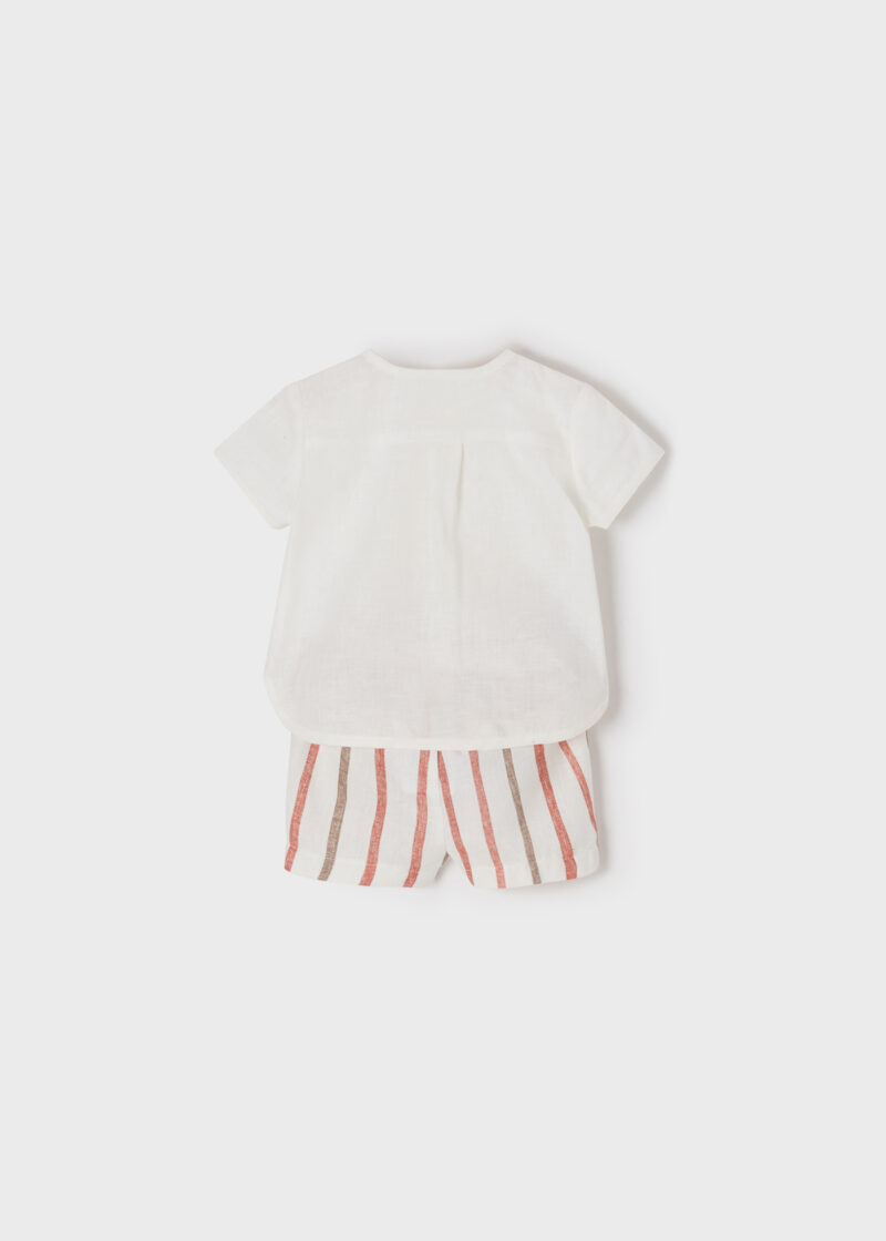 Set pantaloni scurți în dungi papaya cu cămașă nou-născut băiat Mayoral - imagine 2