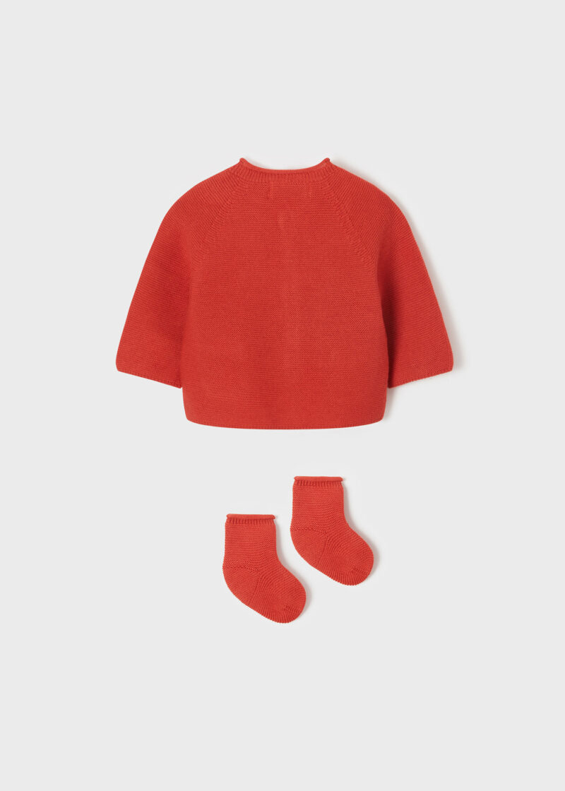 Cardigan lung și șosete papaya din tricot ECOFRIENDS new born Mayoral - imagine 2