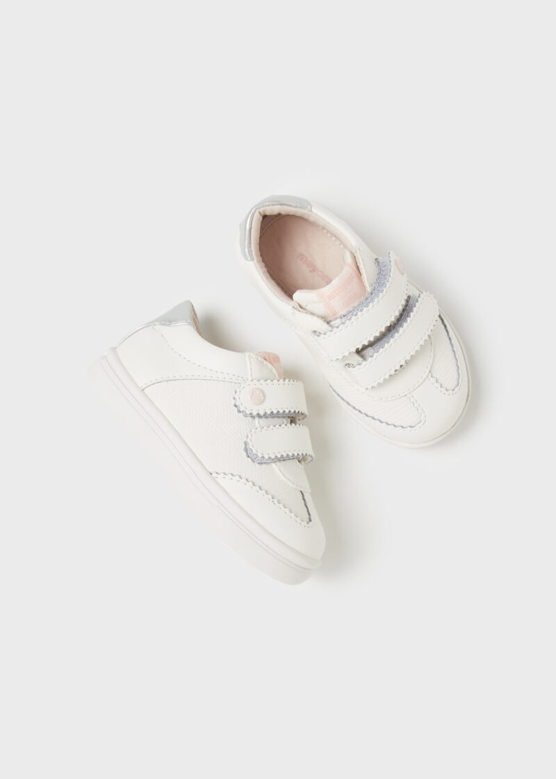 Pantofi sport albi cu roz vârf din piele bebe fetiță Mayoral - imagine 2