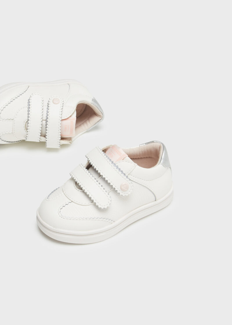 Pantofi sport albi cu roz vârf din piele bebe fetiță Mayoral - imagine 3