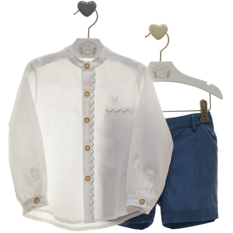 Compleu cămașă și pantaloni trei sferturi 100% bumbac denim Lazarillo - imagine 2