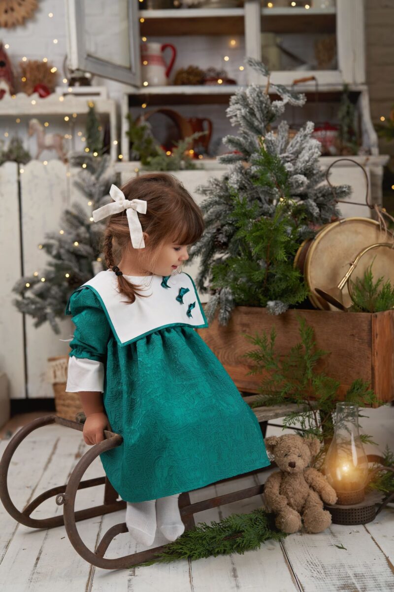 Rochie brocard verde Anna,Little Rose - imagine 6