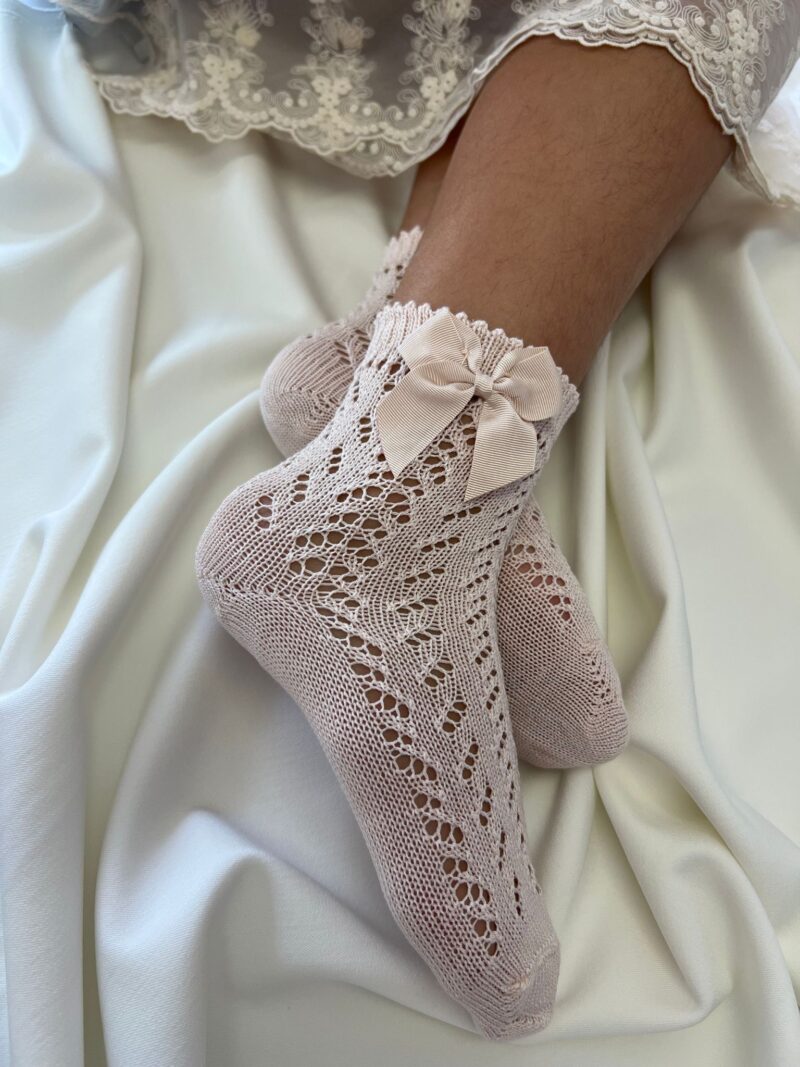 Sosete scurte nude, din tricot cu funda laterala,Condor