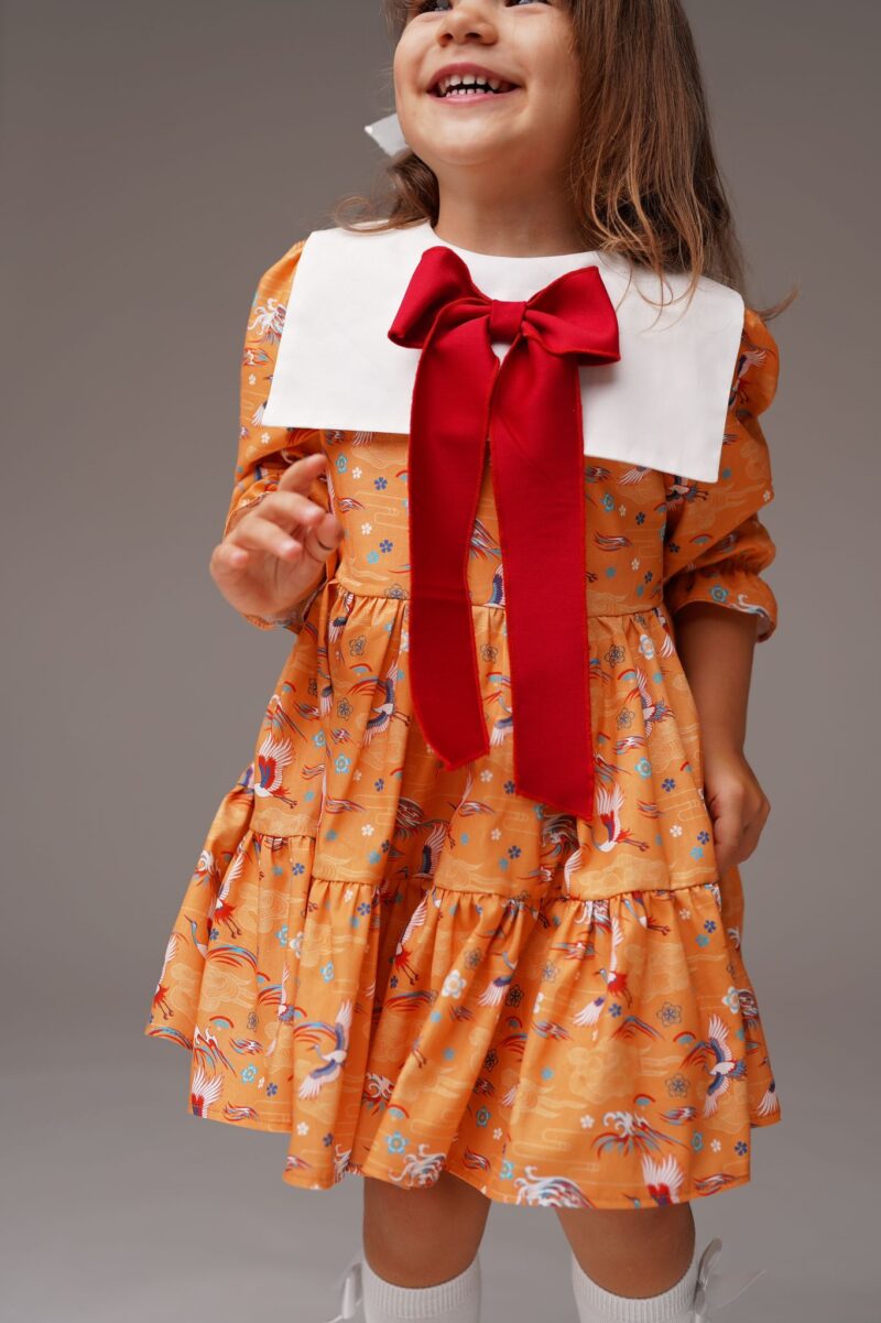 Rochiță din bumbac cu guler Red-White, Little Rose - imagine 2