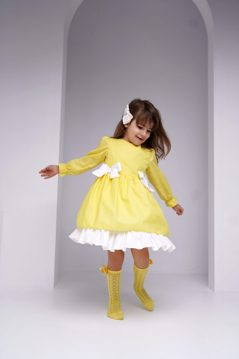 Rochie Yellow Cotton ,Little Rose - imagine 3