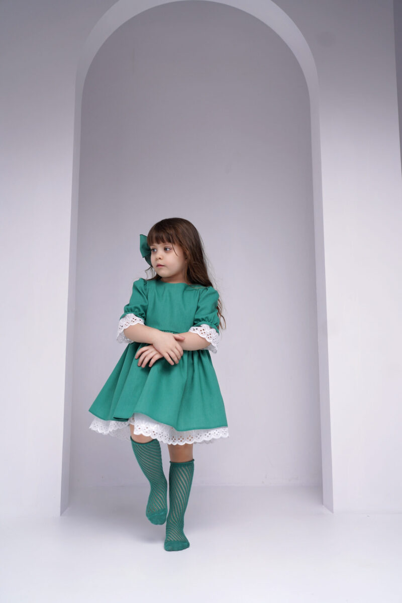 Rochie Linen Verde,Little Rose - imagine 2