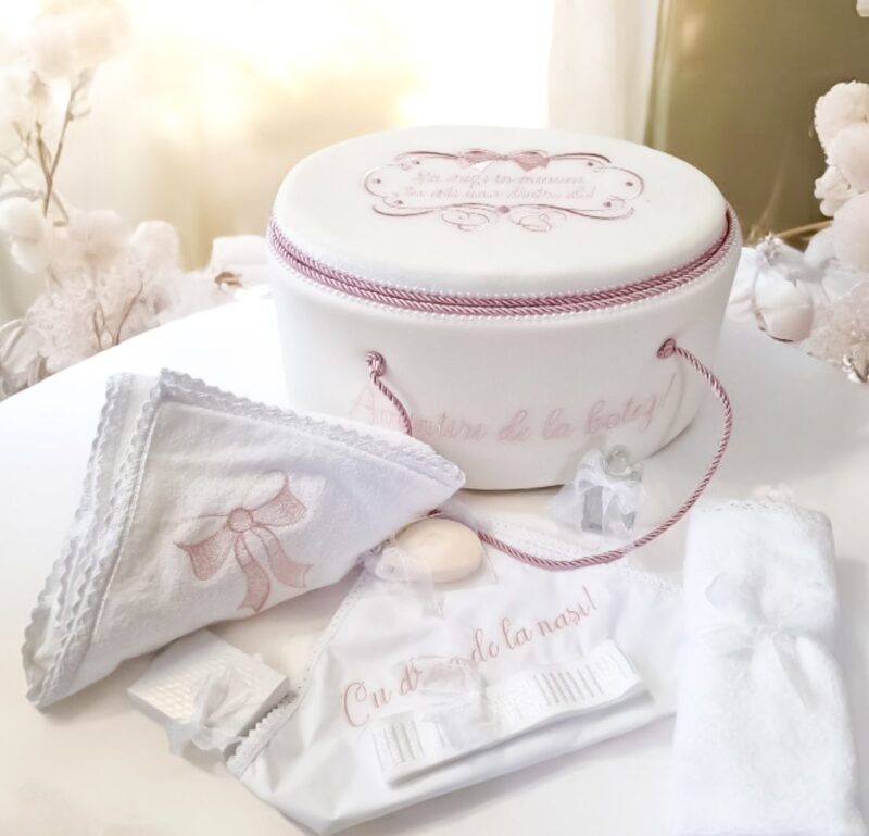 Trusou Botez Fetițe cu Fundiță Roz | Set Complet pentru Bebe - imagine 3