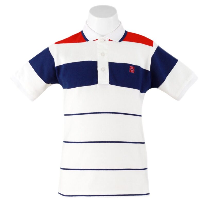Tricou polo alb-albastru NelBlu