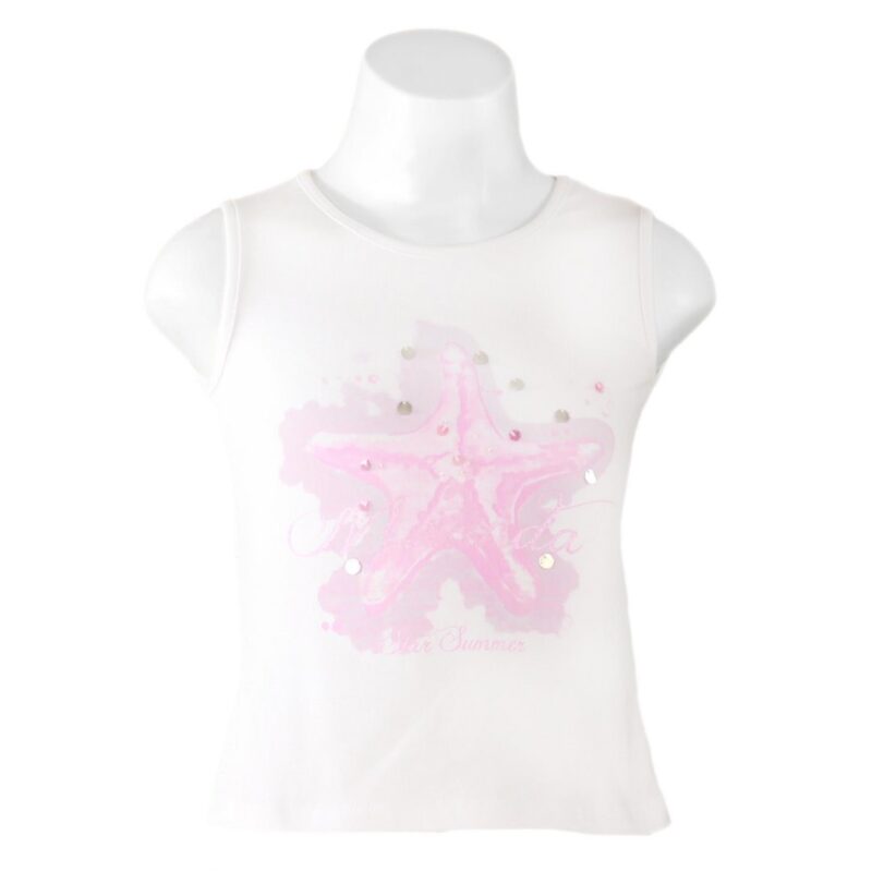 Tricou alb pentru fetițe cu model stea